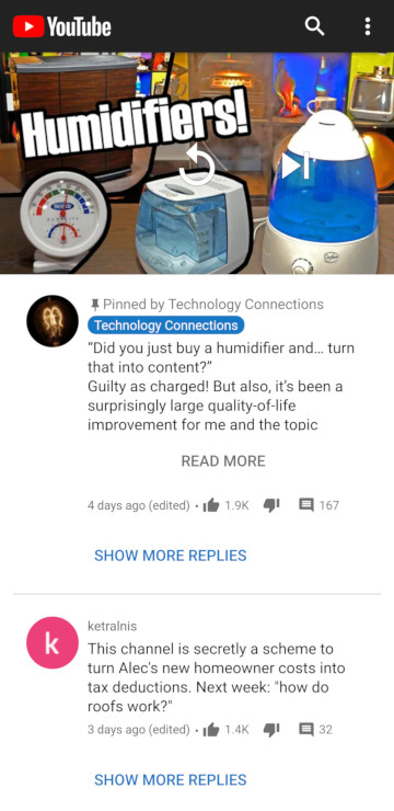 Mobile screenshot, example of proximity. Youtube comments section