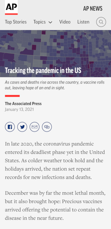 Mobile screenshot, example of whitespace. AP News article